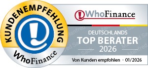 WhoFinance Siegel: Deutschlands Top Berater 2026, von Kunden empfohlen